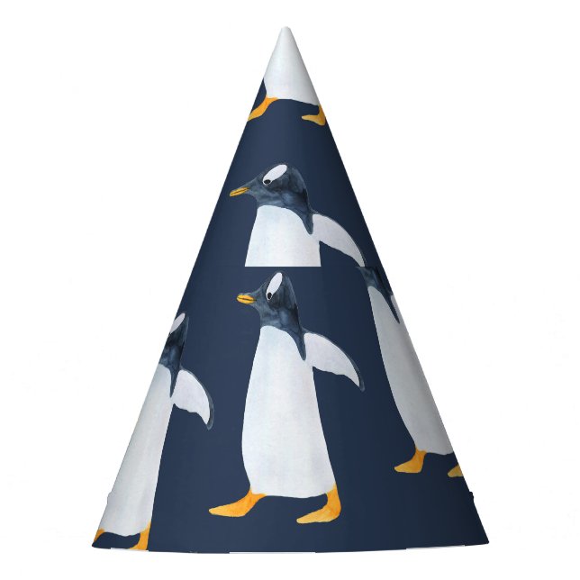 Penguins: Small Dark Watercolor Party Hat (Front)
