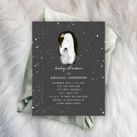 Penguins Snow Dark Grey Winter Baby Shower