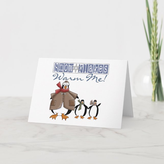 Penguins Snowflakes Warm Me Holiday Card (Front)