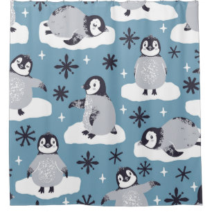 Penguins Snowflakes Winter Seamless Pattern