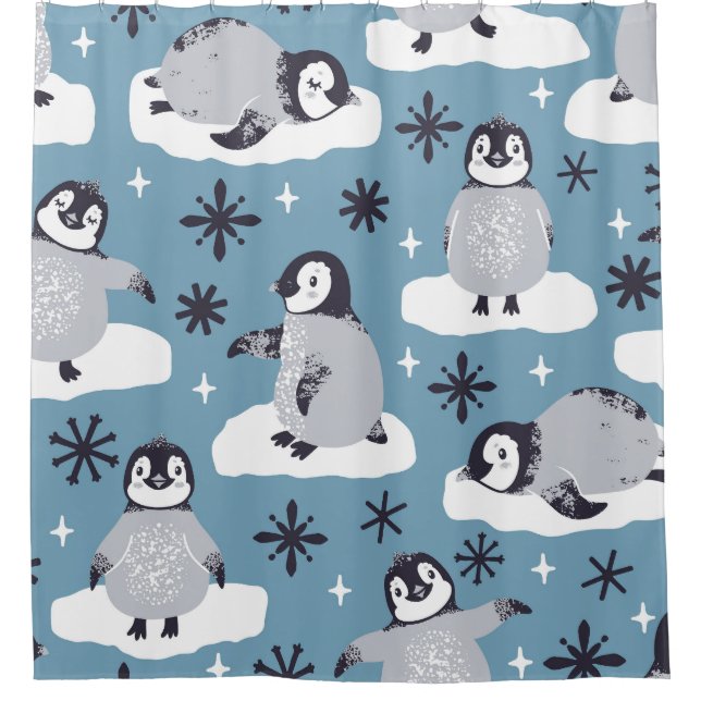 Penguins Snowflakes Winter Seamless Pattern (Front)