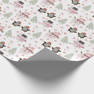 Penguins, Snowmen and Christmas Trees Wrapping Paper