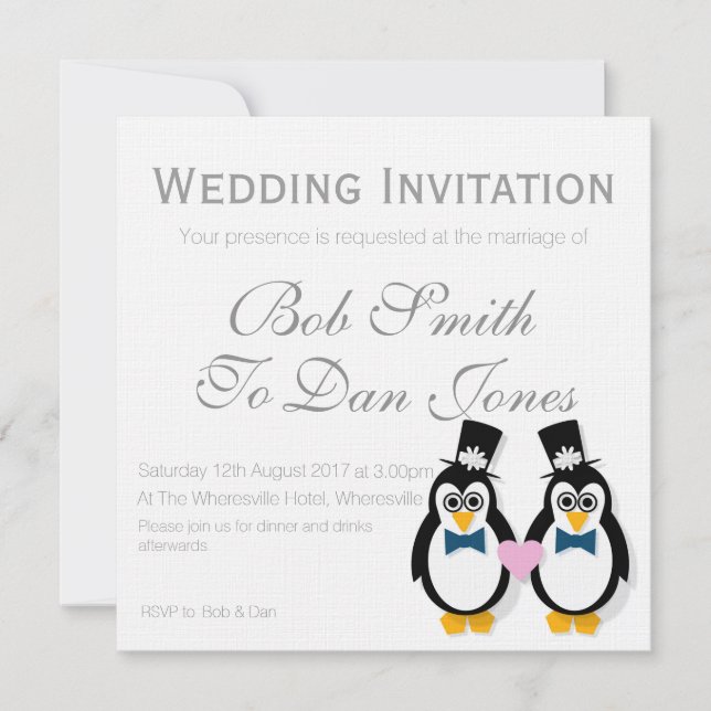 Penguins Wedding Invitation (Mr&Mr)(Customizable) (Front)
