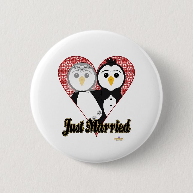 Penguins Wedding Lace Heart Just Married 2 Inch Round Button (Front)