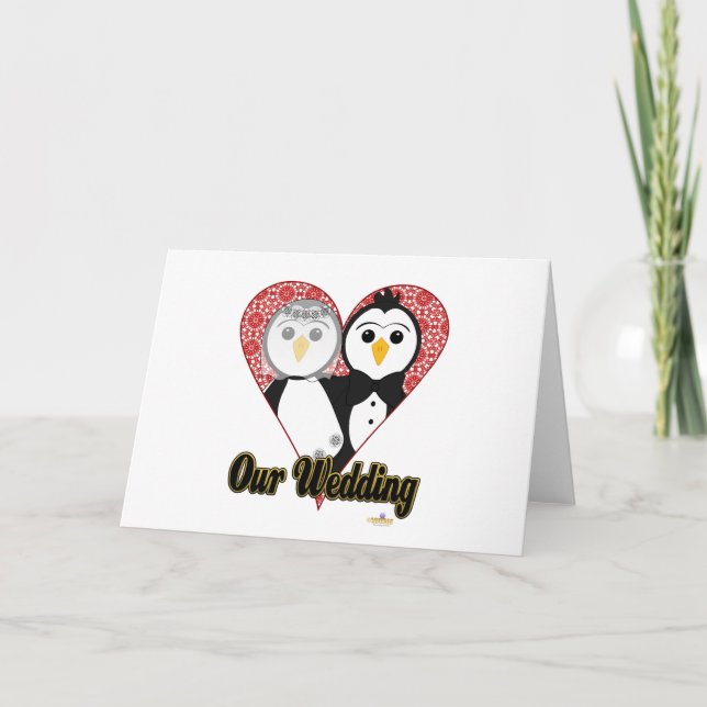 Penguins Wedding Lace Heart Our Wedding Card (Front)