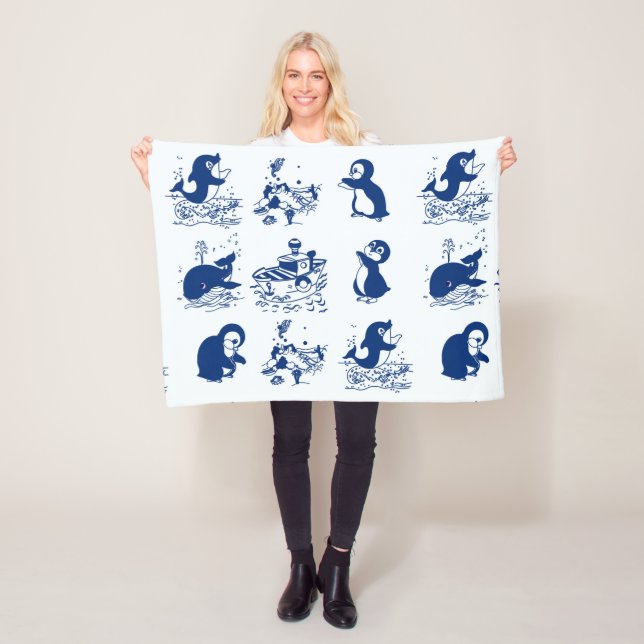 Penguins, Whales and Dolphin Fleece Blanket (In Situ)