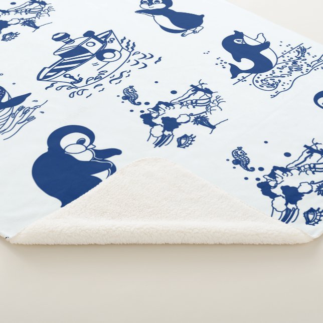 Penguins, Whales and Dolphin Sherpa Blanket (3/4)