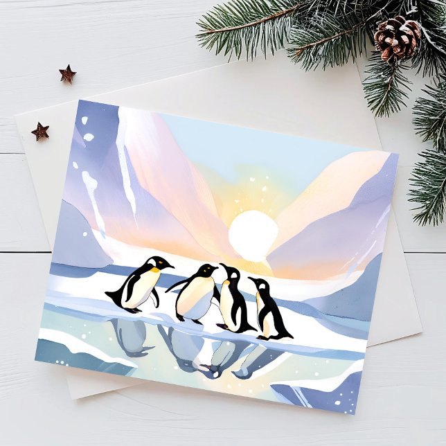 Penguins Winter Watercolor | Snow and Ice Cute Postcard (Creator Uploaded)