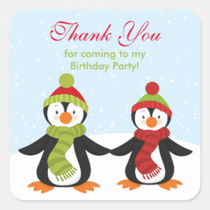 Penguins Winter Wonderland Birthday Sticker