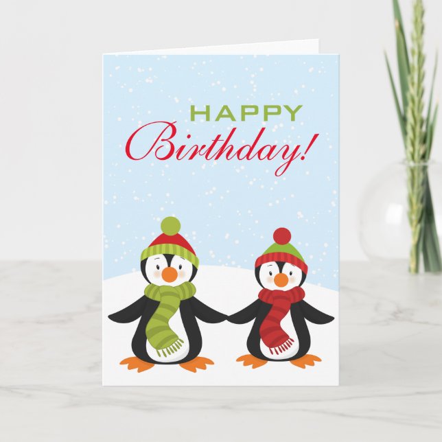 Penguins Winter Wonderland Carte de voeux d'annive (Devant)