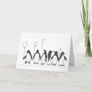 Penguins with birthday balloons card