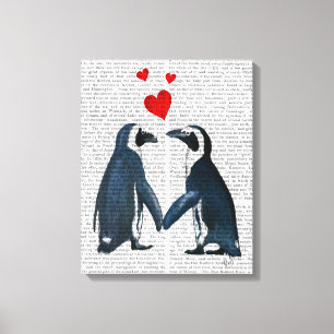 Penguins With Love Hearts Canvas Print