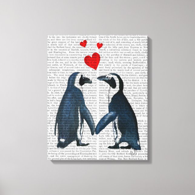 Penguins With Love Hearts Canvas Print (Front)
