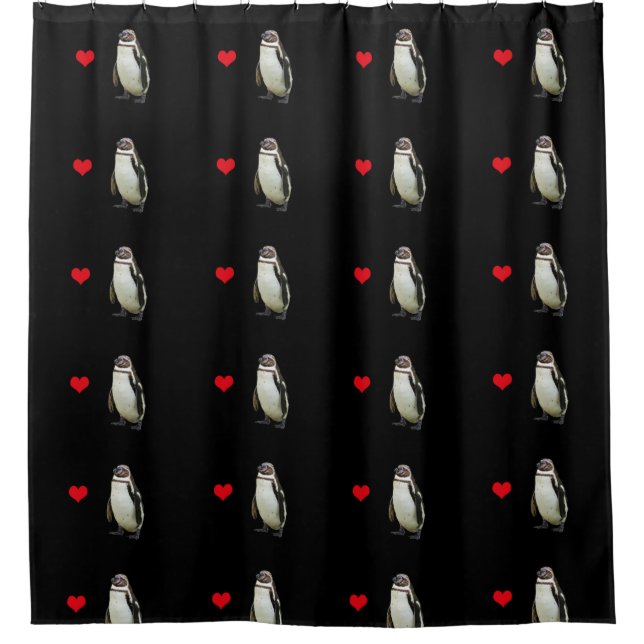 Penguins with Red Hearts Pattern on Black (Front)