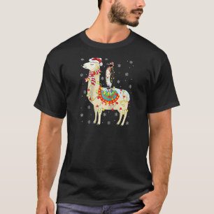 Penguins Xmas Lighting Penguin Riding Llama Christ T-Shirt