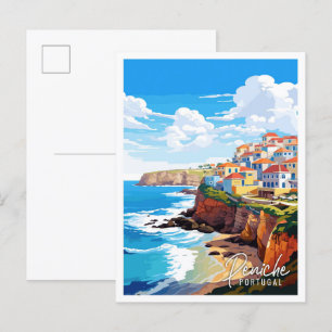 Peniche Portugal vintage travel illustration Postcard