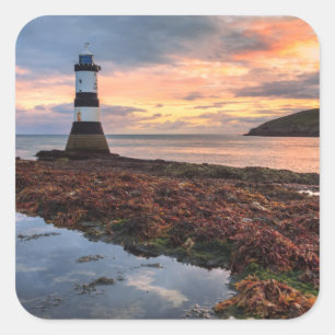 Penmon Lighthouse Sunrise Puffin Island Square Sticker