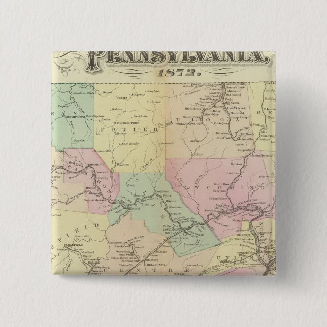 Penn railway map 2 inch square button (Front)