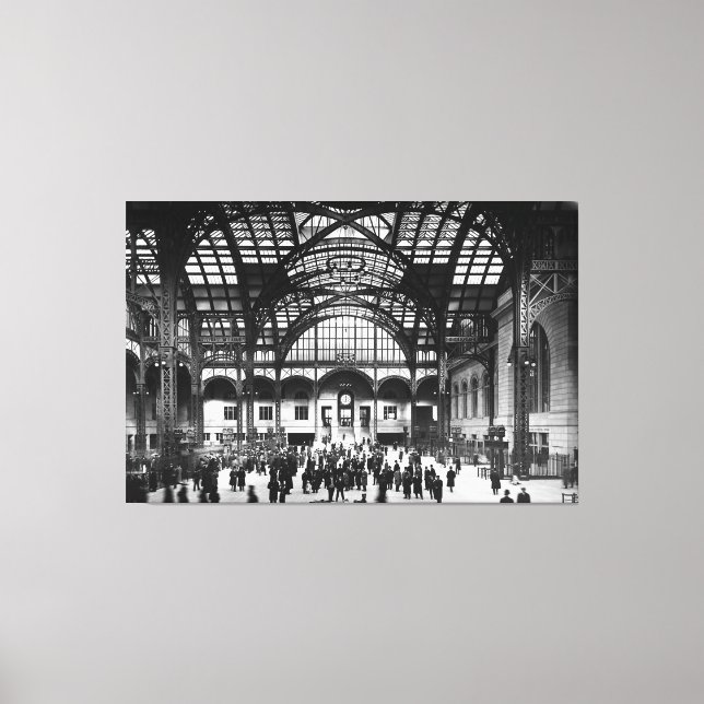 Penn Station New York City 1910 (Black and White) Canvas Print (Front)