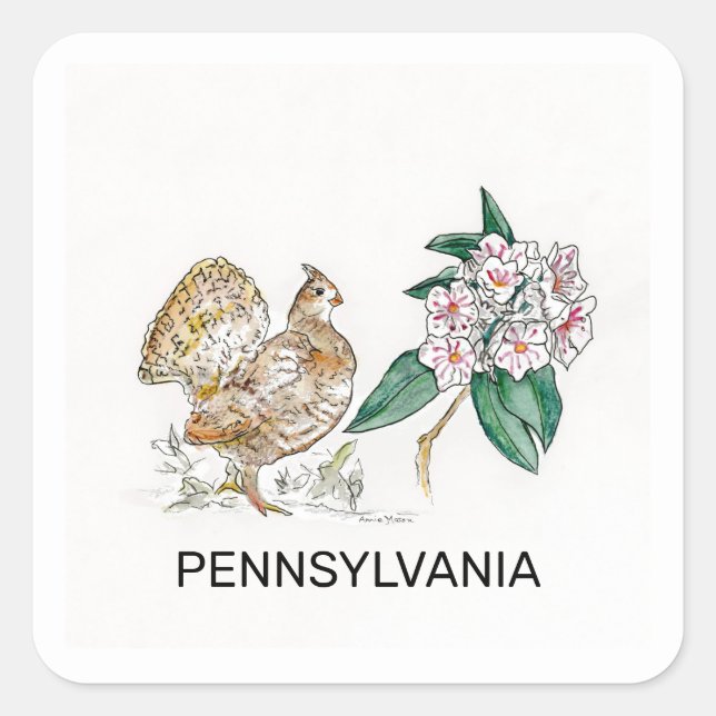 Pennsylvania bird flower square sticker (Front)