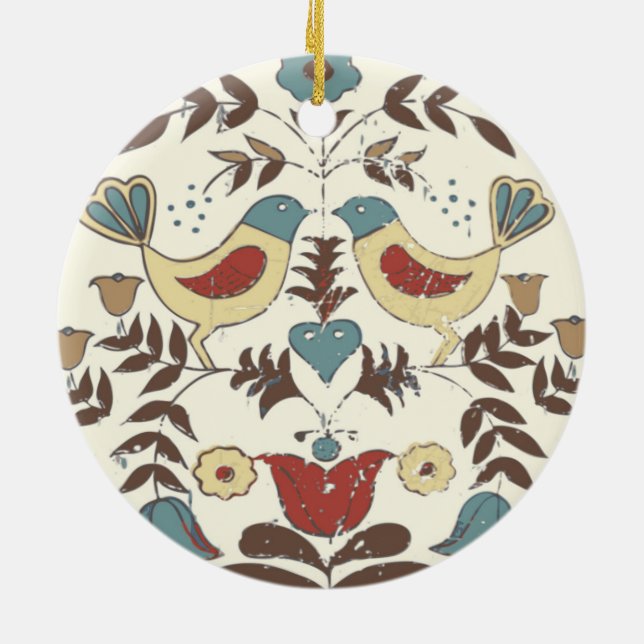 Pennsylvania Dutch Amish Hex Sign Bird Americana Ceramic Ornament (Back)