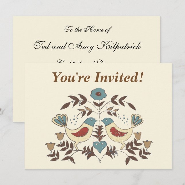Pennsylvania Dutch Amish Hex Sign Bird Americana Invitation (Front/Back)