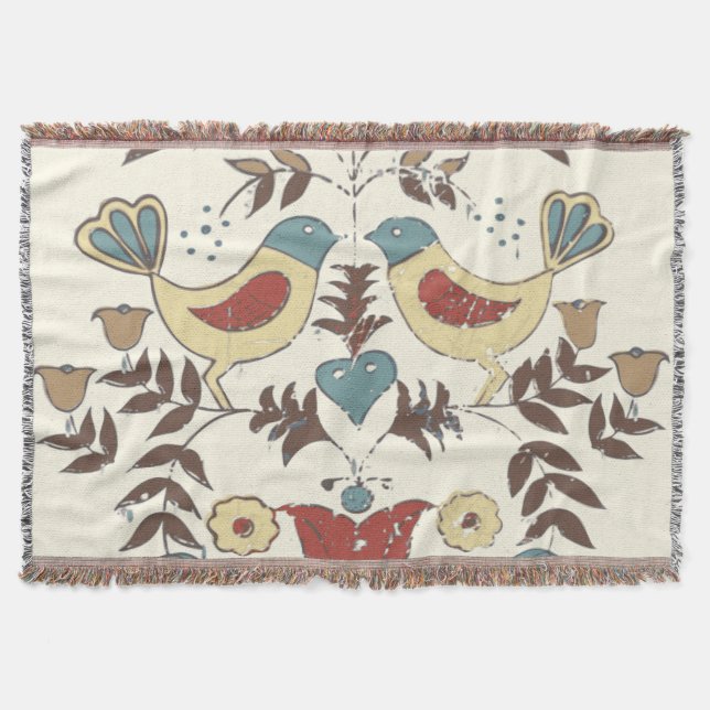 Pennsylvania Dutch Amish Hex Sign Bird Americana Throw Blanket (Front)