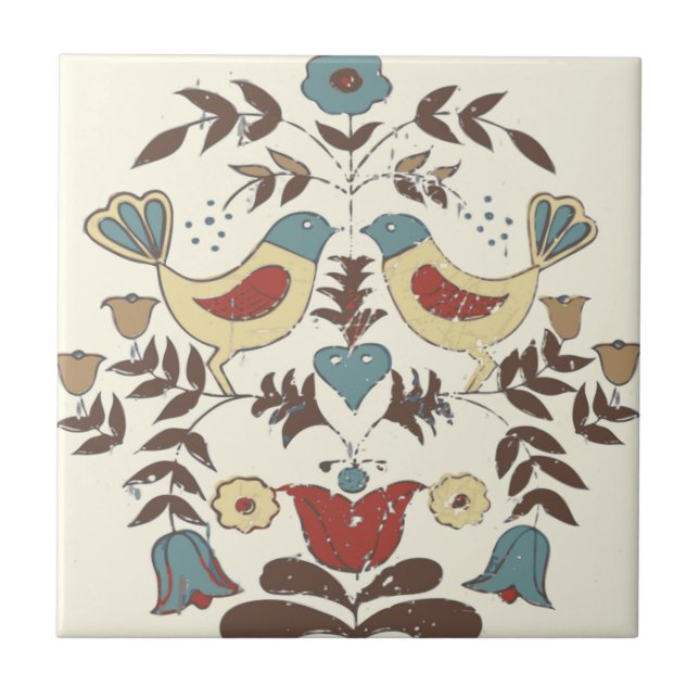 Pennsylvania Dutch Amish Hex Sign Bird Americana Tile (Front)