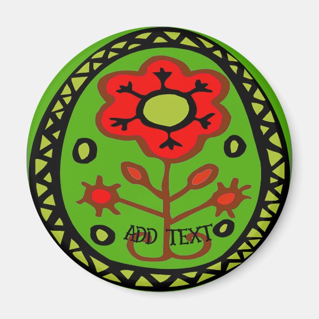 Pennsylvania Dutch Hex Sign Red Flower Magnet (Front)