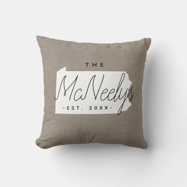 Pennsylvania Family Monogram State Throw Pillow (Front)