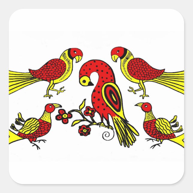 Pennsylvania German folk art birds Square Sticker (Front)