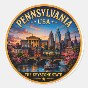 Pennsylvania Historic Philadelphia Skyline Classic Round Sticker