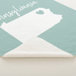 Pennsylvania home state map love heart  sherpa blanket