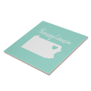Pennsylvania home state map love heart tile