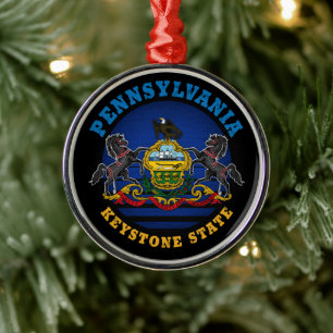 PENNSYLVANIA KEYSTONE STATE FLAG TIE METAL ORNAMENT