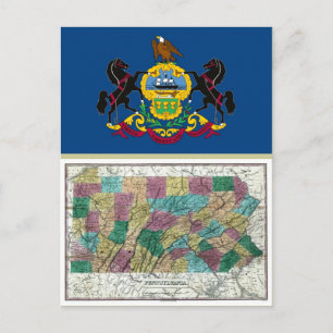 Pennsylvania Map and State Flag Postcard