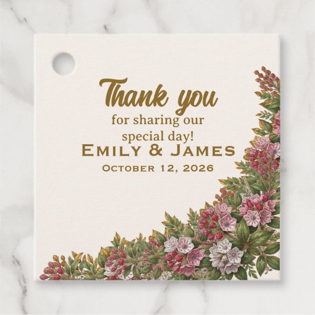 Pennsylvania Mountain Laurel Wedding Favour Tag (Front)