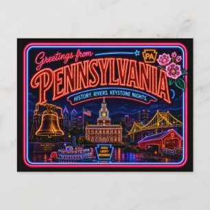 Pennsylvania Neon State Retro Vintage Postcard