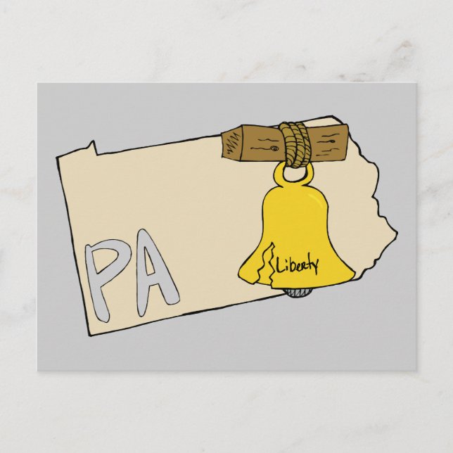 Pennsylvania PA Carte avec Liberty Bell Cartoon Ar (Devant)