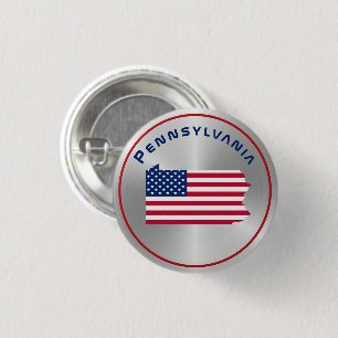 Pennsylvania Patriotic Map American Flag 1 Inch Round Button