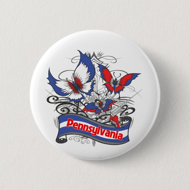 Pennsylvania Patriotism Butterfly 2 Inch Round Button (Front)