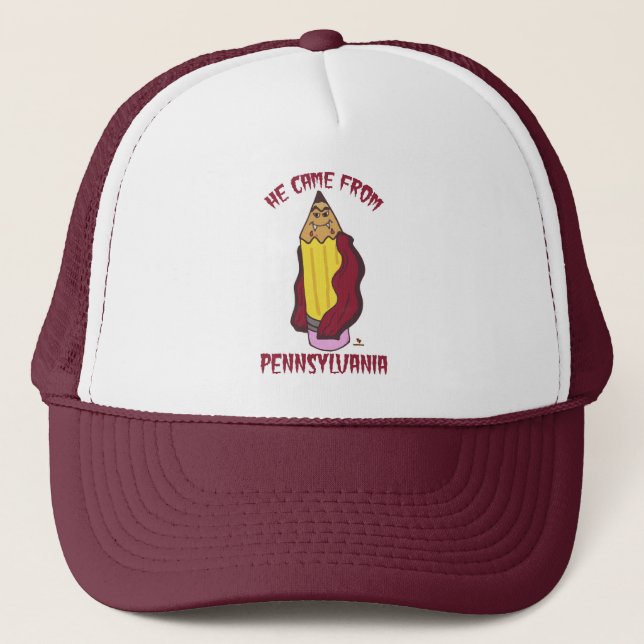 Pennsylvania Pencil Vampire Cartoon Funny Logo Trucker Hat (Front)