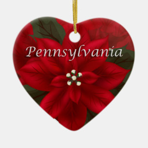 Pennsylvania Poinsettia Heart Keepsake Ornament