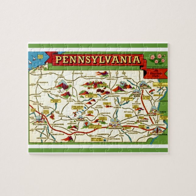 Pennsylvania Postcard Map Jigsaw Puzzle (Horizontal)