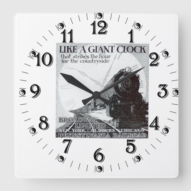 Pennsylvania Railroad Broadway Limited 1929    Square Wall Clock (Front)
