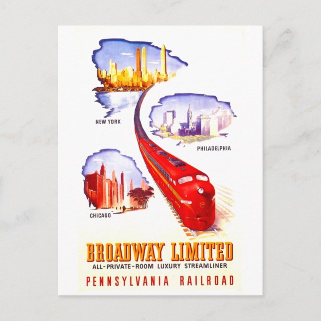 Pennsylvania Railroad Broadway Limited Streamliner Postcard (Front)