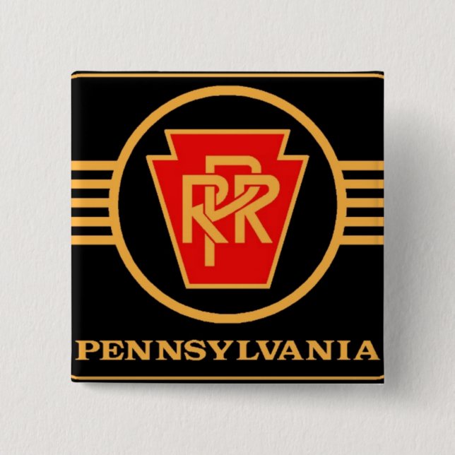 Pennsylvania Railroad Logo, Black & Gold 2 Inch Square Button (Front)