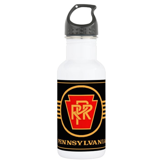 Pennsylvania Railroad Logo, Black & Gold 532 Ml Water Bottle (Front)