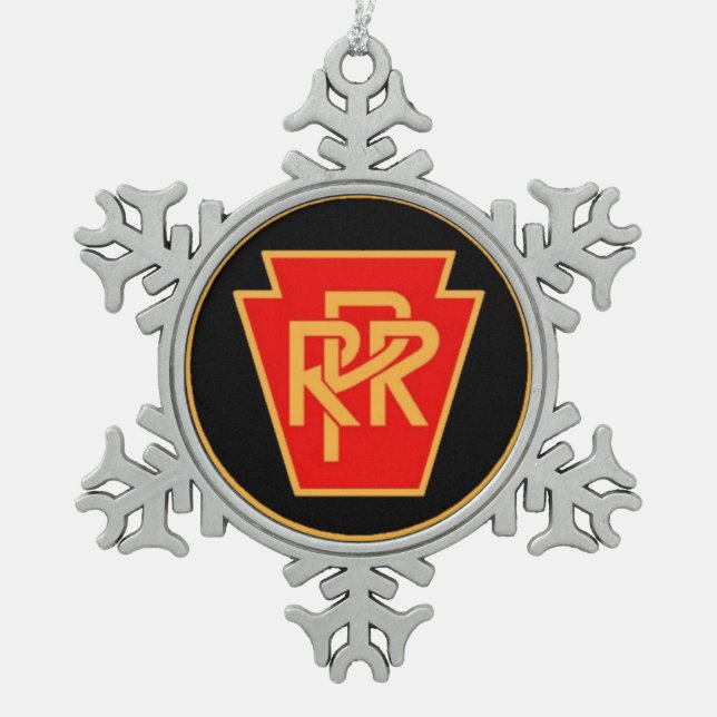 Pennsylvania Railroad Logo, Black & Gold Snowflake Pewter Christmas Ornament (Front)