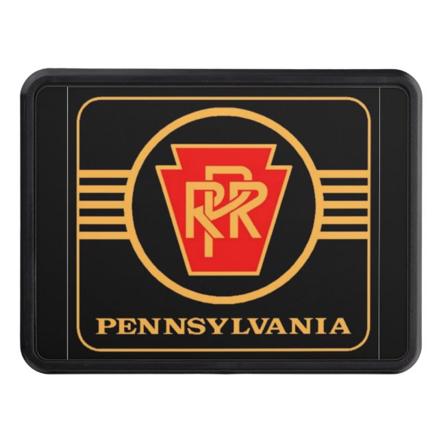 Pennsylvania Railroad Logo, Black & Gold Trailer Hitch Cover (Front)